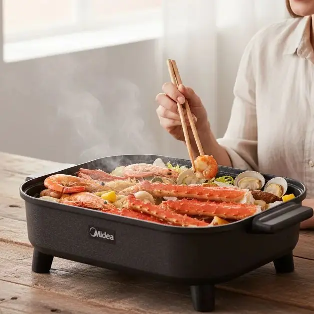 Aparato de cocina integrado para freír hervir y barbacoa especializado para pescado a la parrilla
