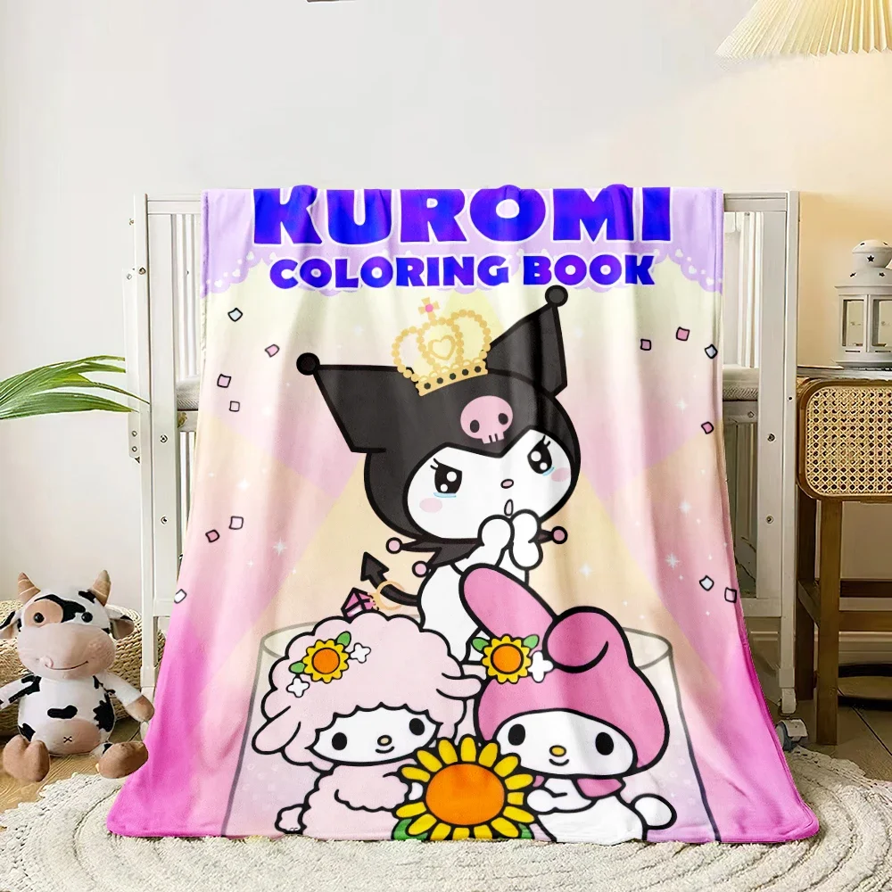 Kuromi Sanrio Lovely HD Printed Flannel Thin Blanket.Four Season Blanket.for Sofa,beds,living Rooms,travel Picnic Blanket Gifts