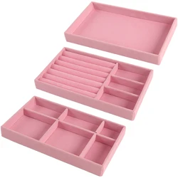 3pcs Pink Jewelry Organizer Velvet Jewelry Storage Tray Display Ring Bracelet Necklace Storage Box Showcase Drawer