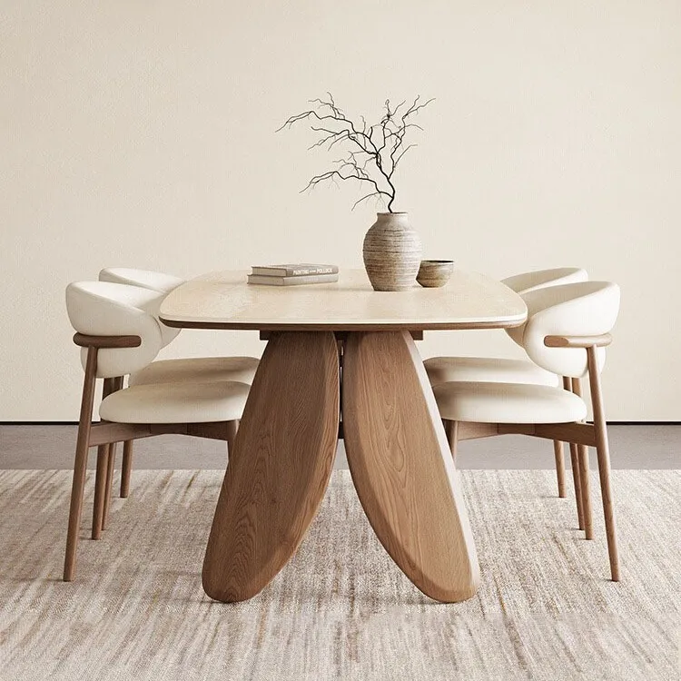 

Обеденный стол Wabi Sansan из травертиновой каменной плиты, овальный стол из массива дерева, скандинавский дизайнерский домашний обеденный стол из массива дерева для небольшой квартиры