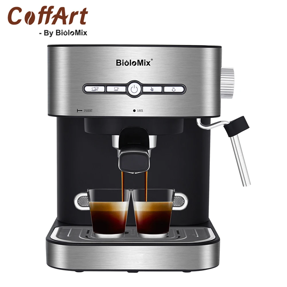 Кофе кофе BioloMix, 20 бар, 1050 Вт, полуавтоматическая кофе-машина для эспрессо со вспенивателем молока, кафетерий, капучино, паровой