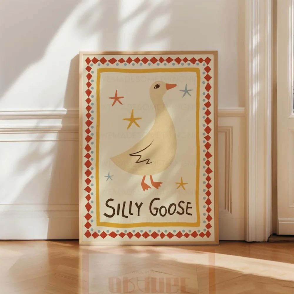 A Frameless Silly Goose Print,Fashionable Wall Art,Apartment Poster Decoration Canvas Painting,Weird Wall,Cottage Core Decor
