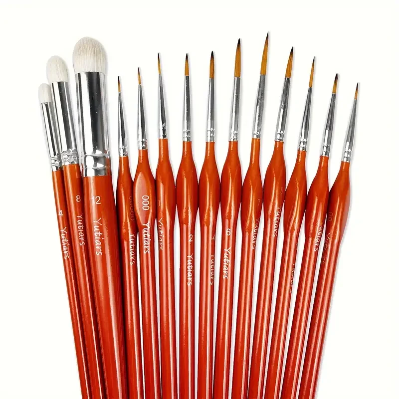 Yutiars Miniature Paint Brush Set, Wood Handle Nylon Case Included, Dry Brush for Acrylic, Watercolor, Detail Painting