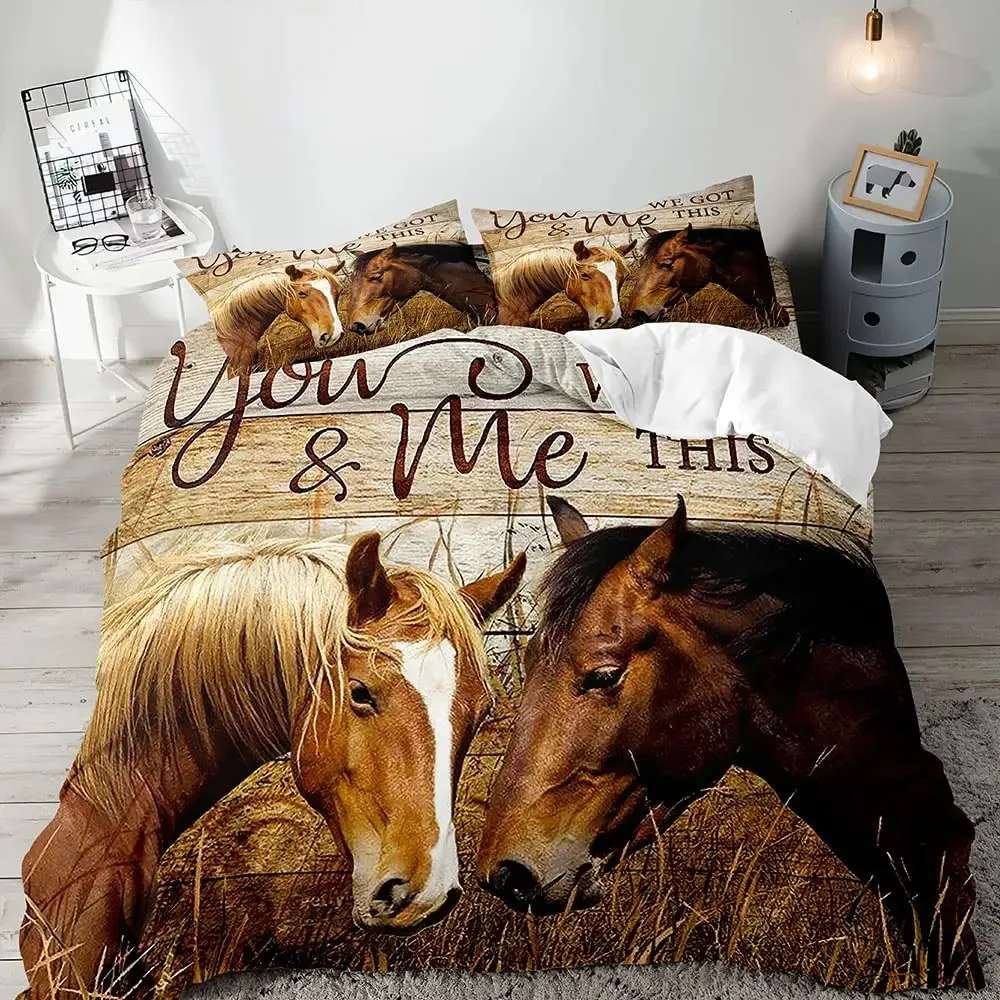 

Romantic Horse Couple Twin Duvet Cover Set,You & Me We Got This Country Western Ranch Farm Animal Rustic Farmhouse Bedding Sets