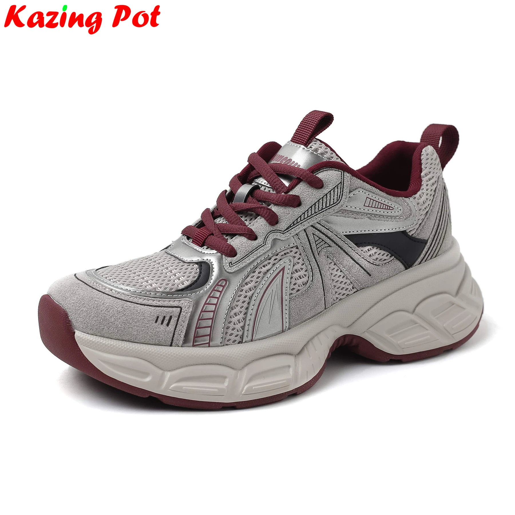 Hot Sale Breathable Mesh Comfort High Heels Casual Shoes Luxury Lace Up Platform Fashion Sneakers Brand Women Vulcanized Shoes