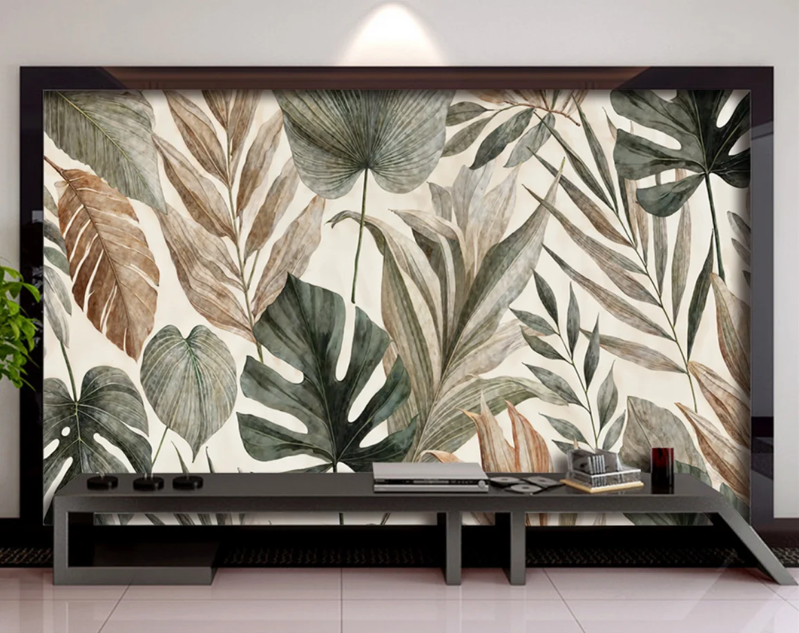 

Customized wallpaper murals Hand drawn tropical plant banana leaves Photo mural TV background wallpapers home decor