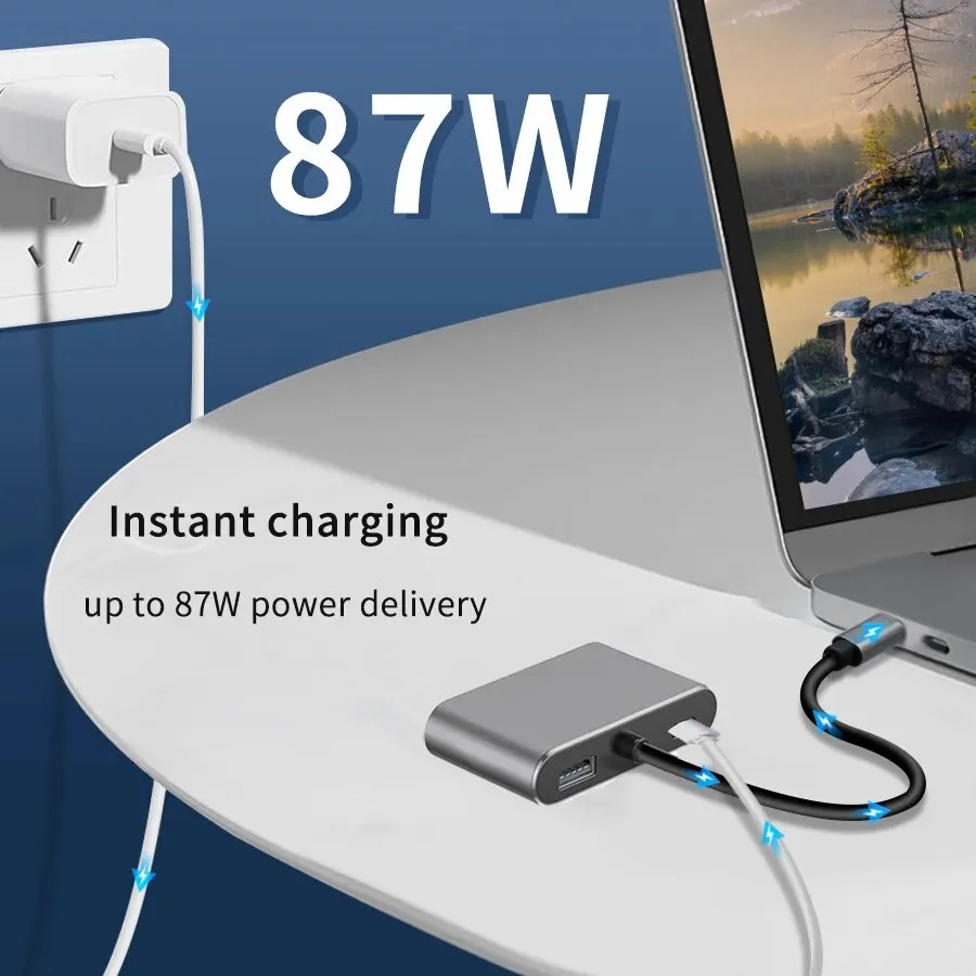 USB C Hub 4 in 1 Type C 3.0 Adapter to 4K HDMI VGA PD Fast Charge Splitter Docking Station Hub for Phone MacBook Laptop Computer image 4