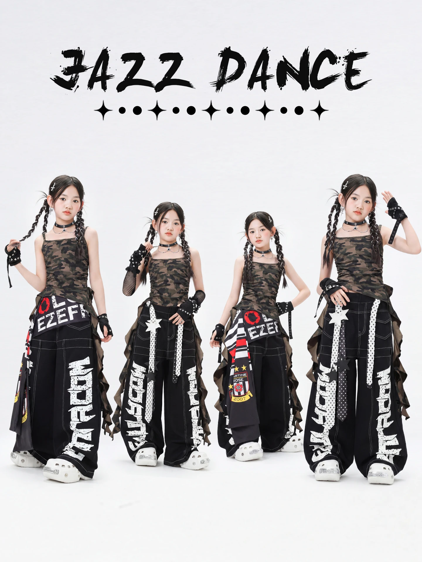 子供用ジャズダンスパフォーマンス衣装-ストリートダンス衣装-バレエダンス衣装-バレエアンサンブルパフォーマンスセット-夏用ガールズグループ