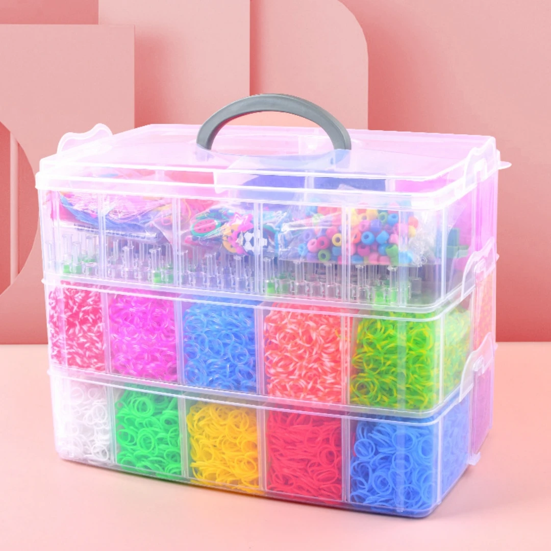 

Big Three-Layer Rainbow Loom Bands DIY Bracelet and Necklace Maker Kit for Kids, Craft Accessories Set, Birthday Gift Box