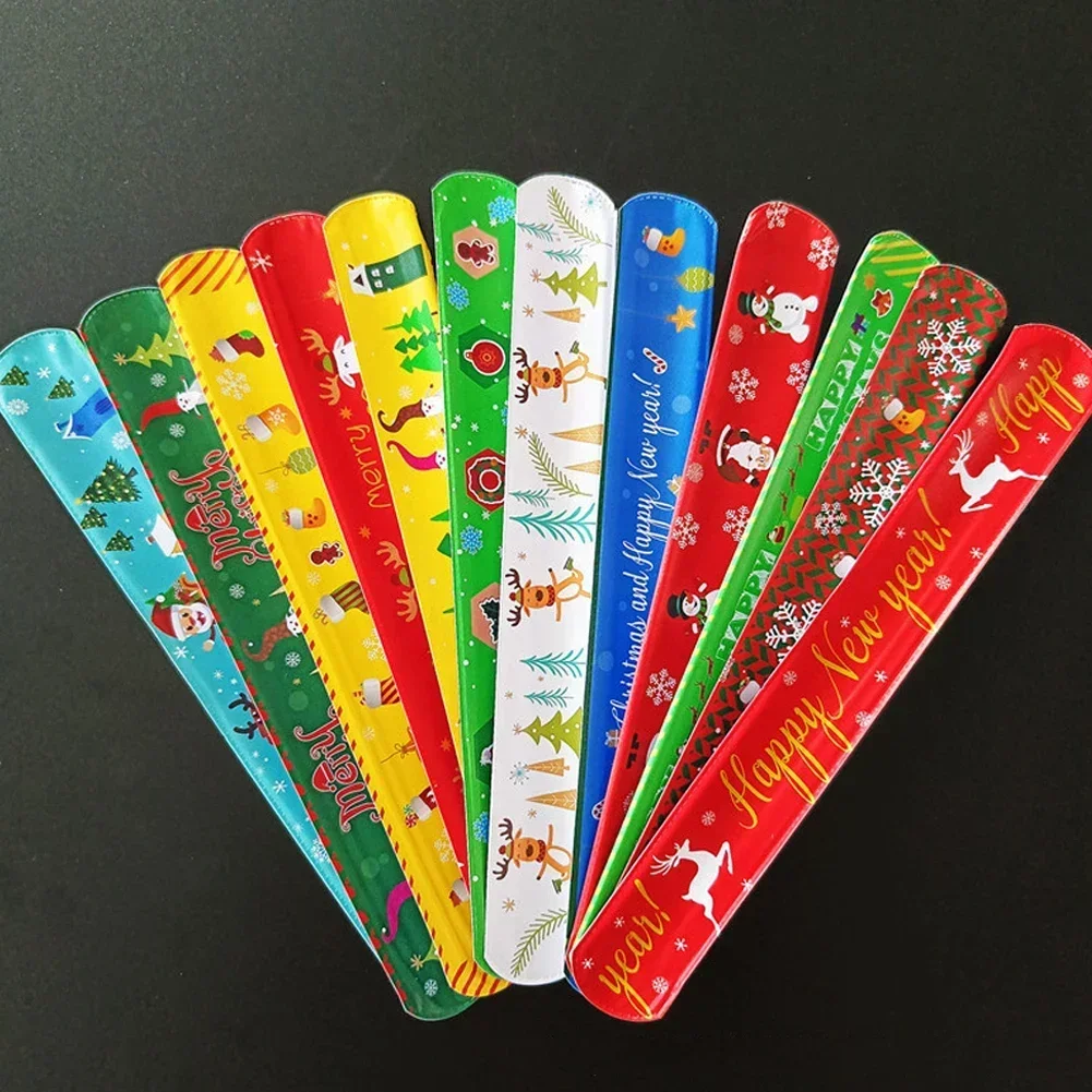 5/10pcs Christmas Slap Bracelet Cartoon Santa Elk Snowflakes Wrist Strap Kid Friendship Couples Bracelets New Year Decoration