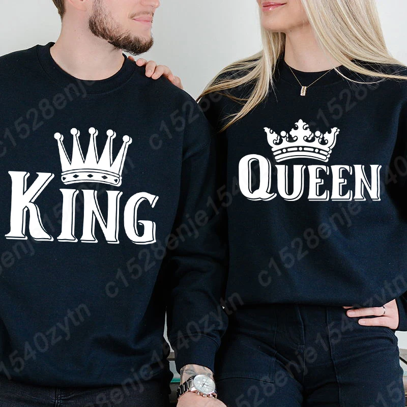 King And Queen Graphic Pullover Matching Couple Fashion Sweatshirts Mr and Mrs Popular Sweatshirt Engagement Honeymoon Pullovers