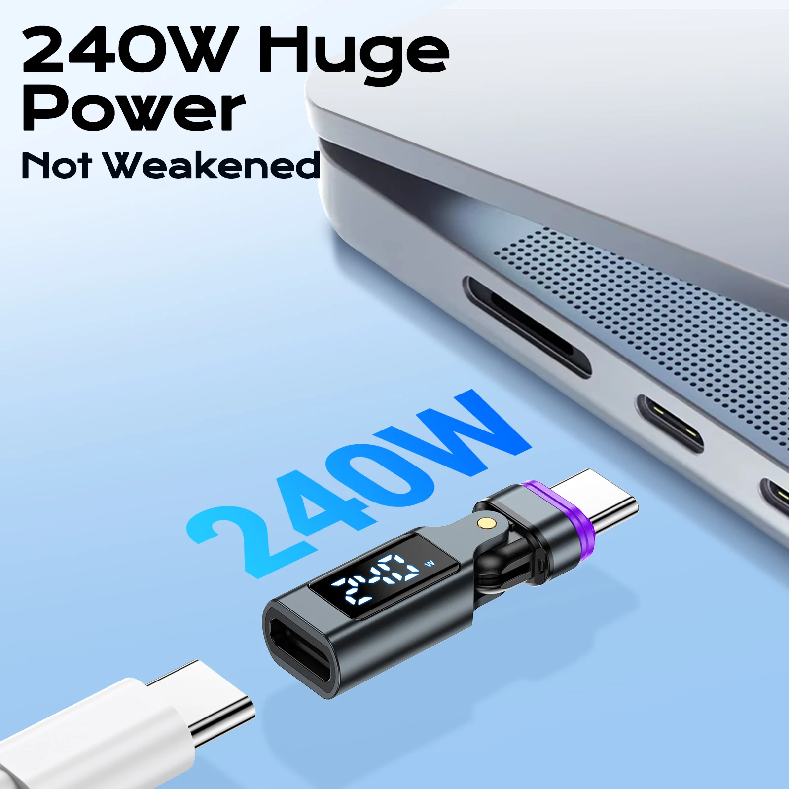 Adapter USB-C na USB-C z cyfrowym wyświetlaczem AUFU 16PIN, magnetyczny, z obsługą PD 240W, szybkie ładowanie, konwerter OTG USB-C żeński do iPhone'a i Samsunga — zdjęcie produktu 4