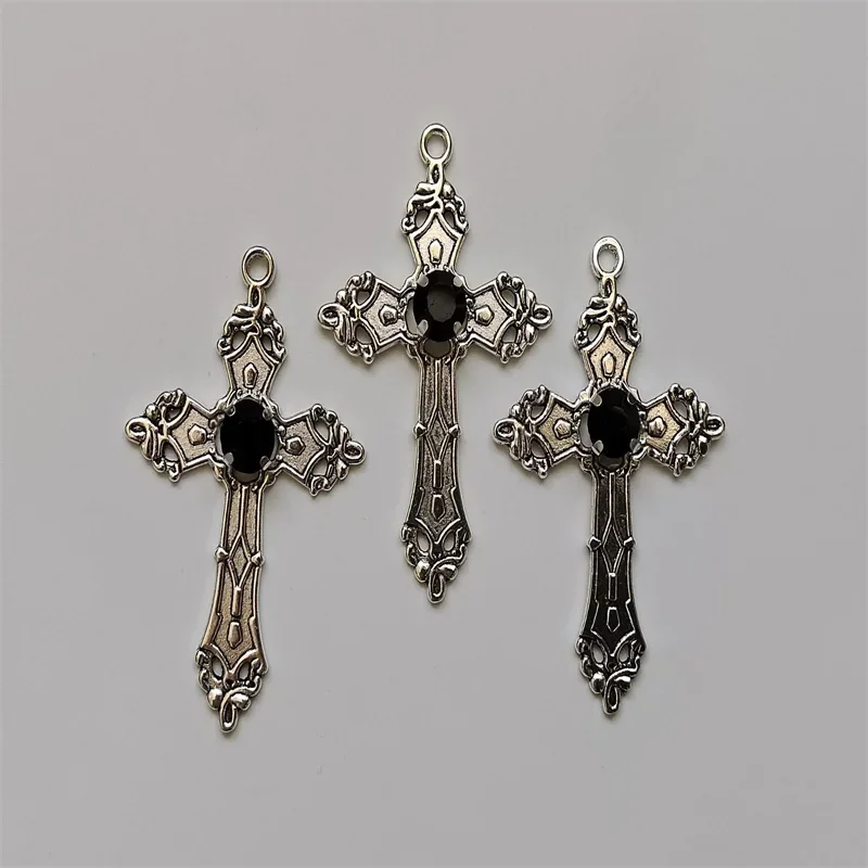 Gothic Cross Charm Pendants Punk,Large Black Crystal Colour Statement Trad Goth Jewelry Making DIY Handmade Jewelry Accessories