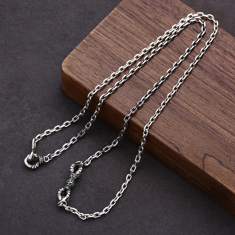 BOCAI S925 Sterling Silver Charms Necklaces for Women Men New Fashion Demon Subduing Pestle Square-chain Jewelry Free Shipping