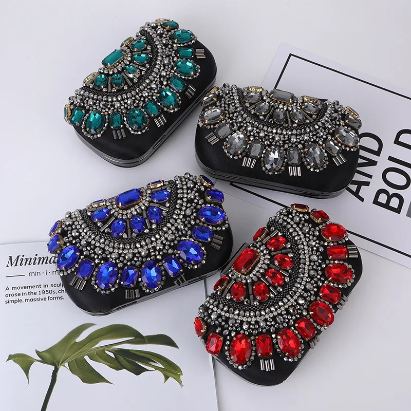 Luxury Handmade Red Green Beaded Ladies Gem Clutch Handbag Women Clutches For Woman Party Wedding Evening Hand Bag