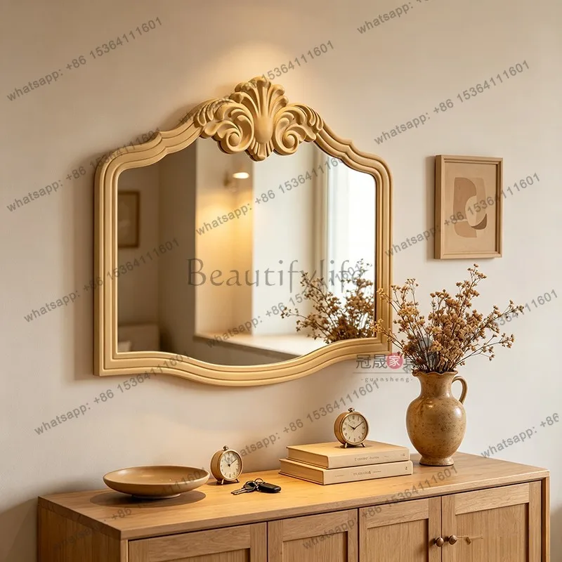 YJ French Irregular Wall Mount Makeup Mirror Retro Bathroom Vanity Mirror For Bedroom Dressing Table Washroom Decor