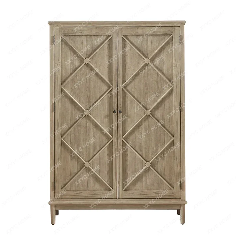 solid wood small apartment bedroom double door wardrobe storage cabinet  FT