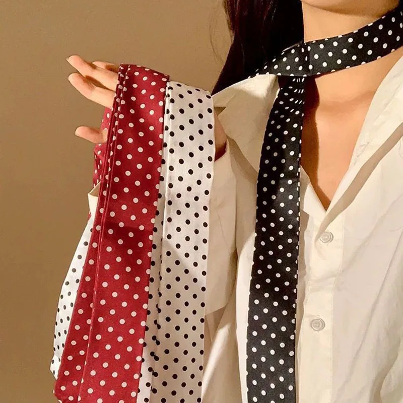 

Long Black White Polka Dot Chokers Silk Scarf Women Girls French Thin Soft Bag Ribbon Neck Chain Party Streamer Lady Accessories