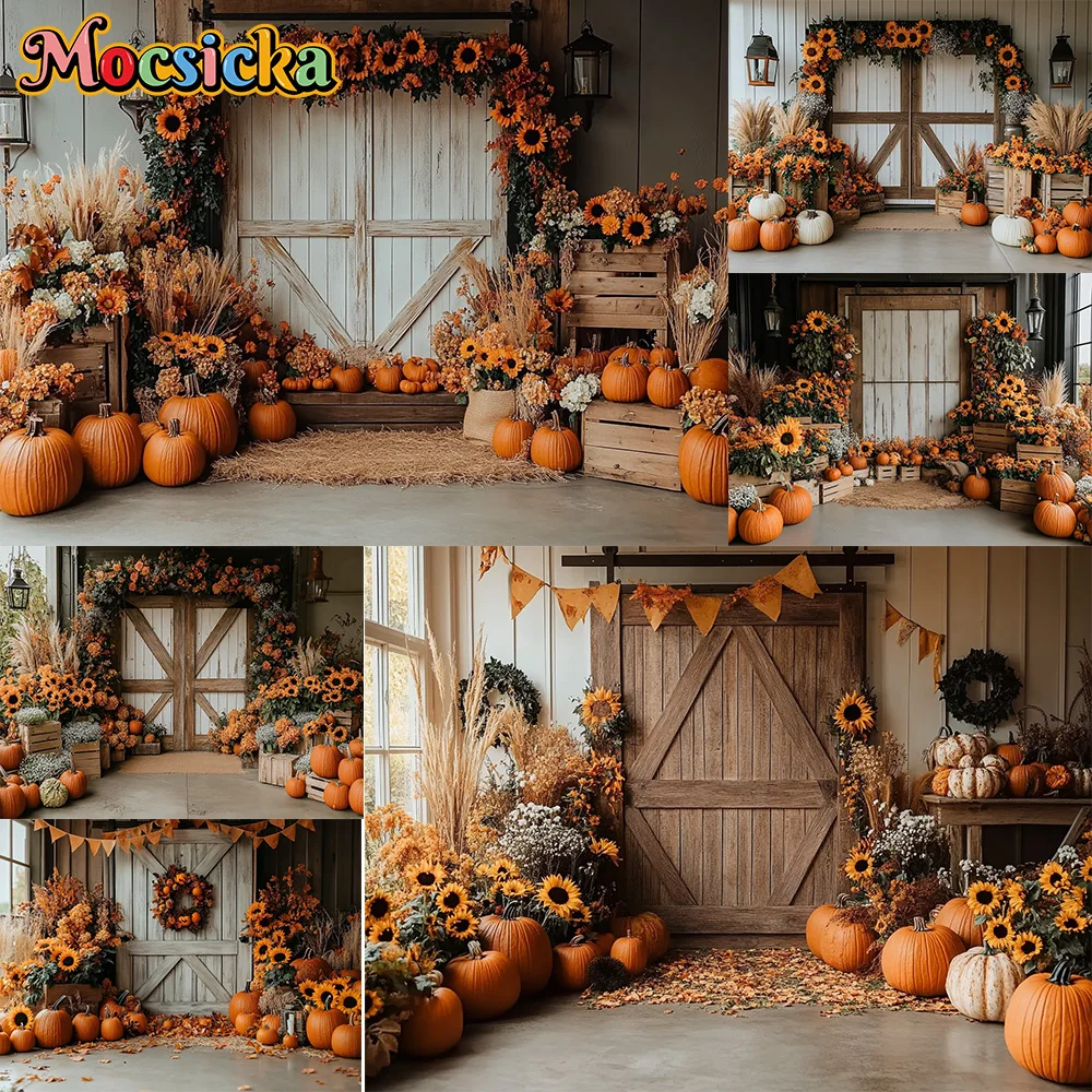 

Mocsicka Photography Background Autumn Farm Maple Leaf Pumpkin Decoration Backdrop Children Fall Party Portrait Photo Studio