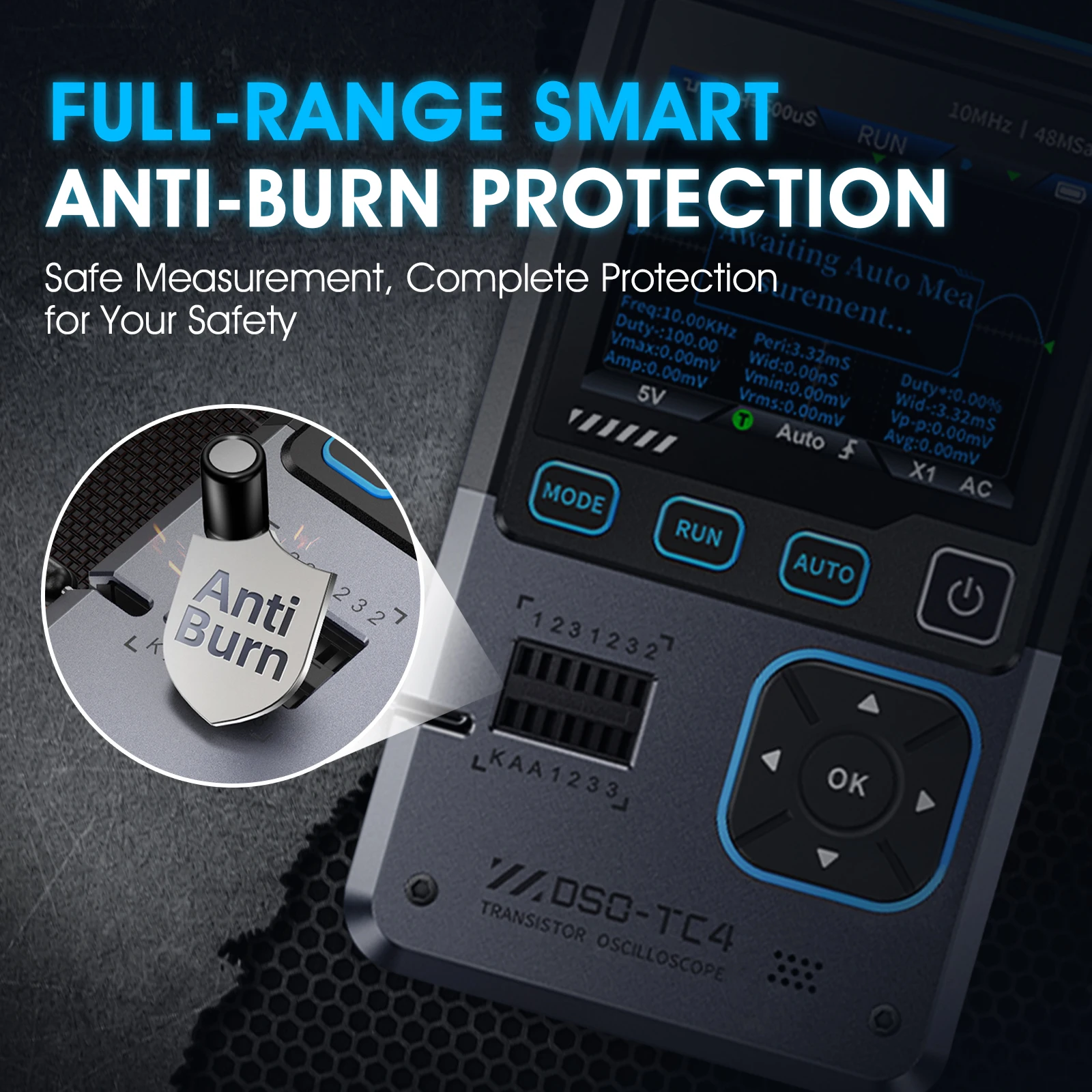 FNIRSI DSO-TC4 3-in-1 Oscilloscope 10MHz 48MSa/s Transistor Tester Auto Identify NPN MOSFET ±400V for Repair