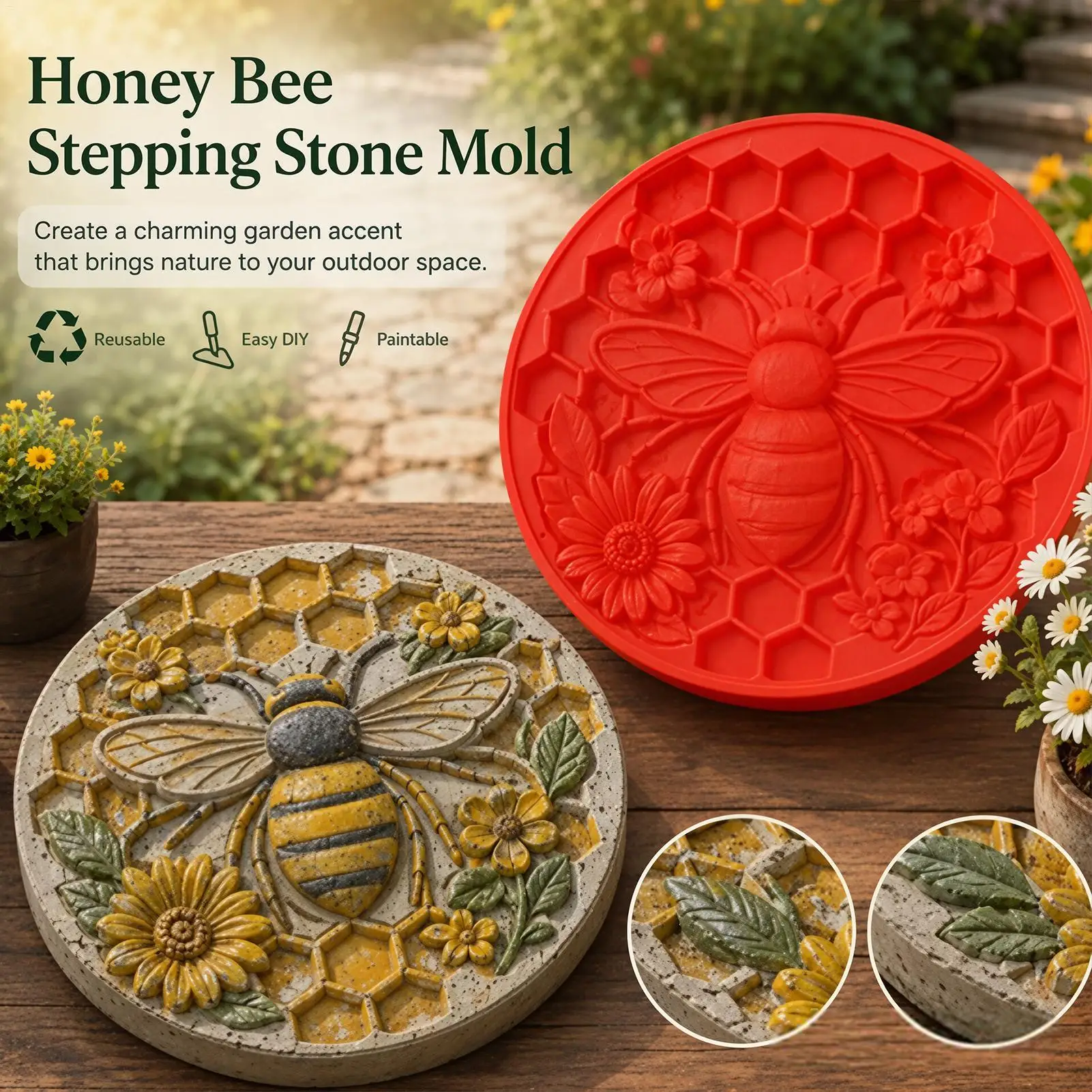 Cement Mould Silicone Stepping Stone Molds For Concrete Easy Release Sunflower Concrete Mold For Outdoor Landscape Lawn Patio
