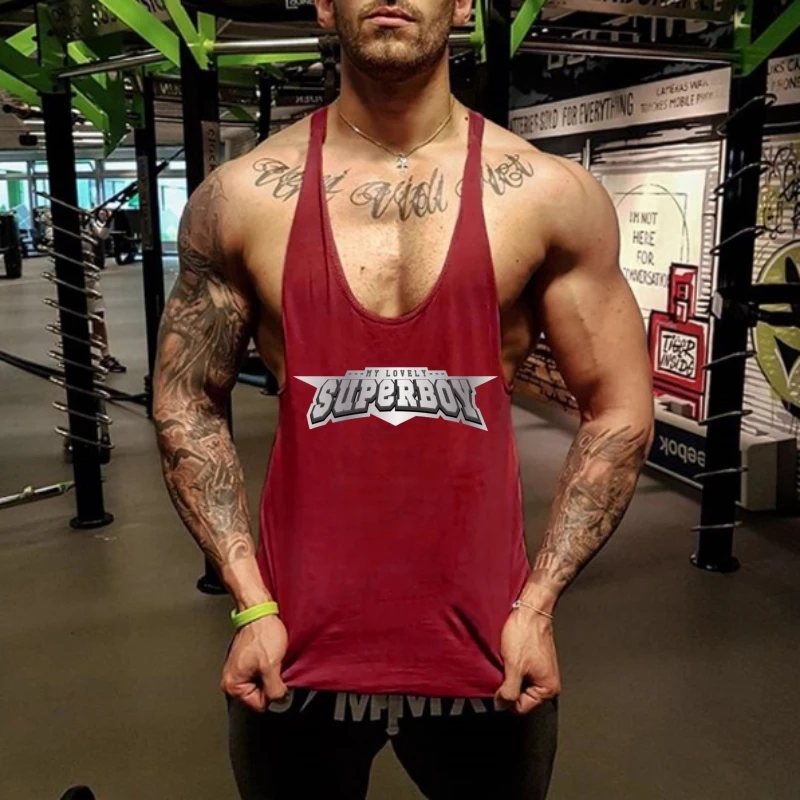 

2025 Men's SUPERBOY Print Sleeveless Quick-Drying Muscle Vest - Y Back Sports Top for Gym Bodybuilding & Fitness Workouts