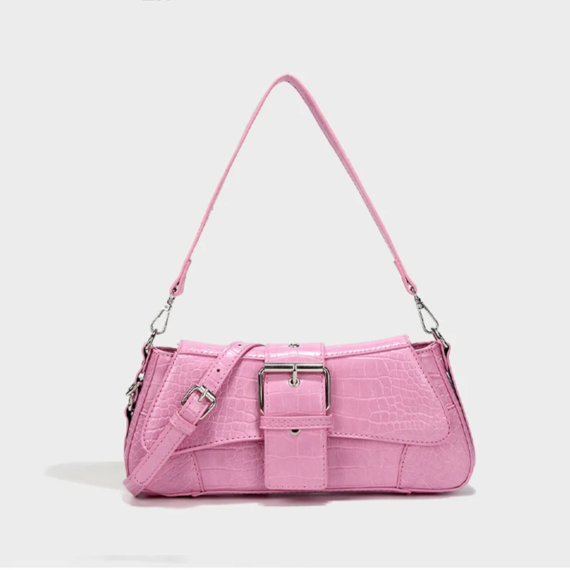 New Flap Soft Leather Shoulder Bags for Women,Cool Buckle Designer Luxury Underarm Bag Female Alligator Shoulder Crossbody Bag