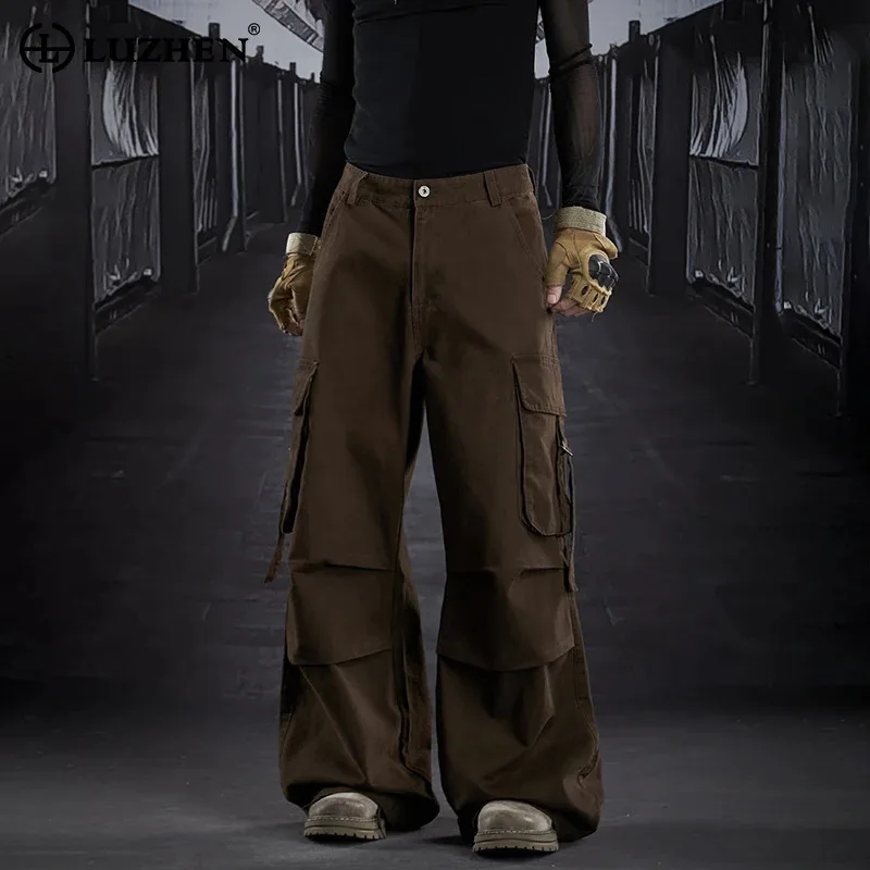 

LUZHEN 2025 New Fashion Niche Design Letter Printed Multi Pockets Straight Cargo Pants Men's Original Handsome Trousers JY5338