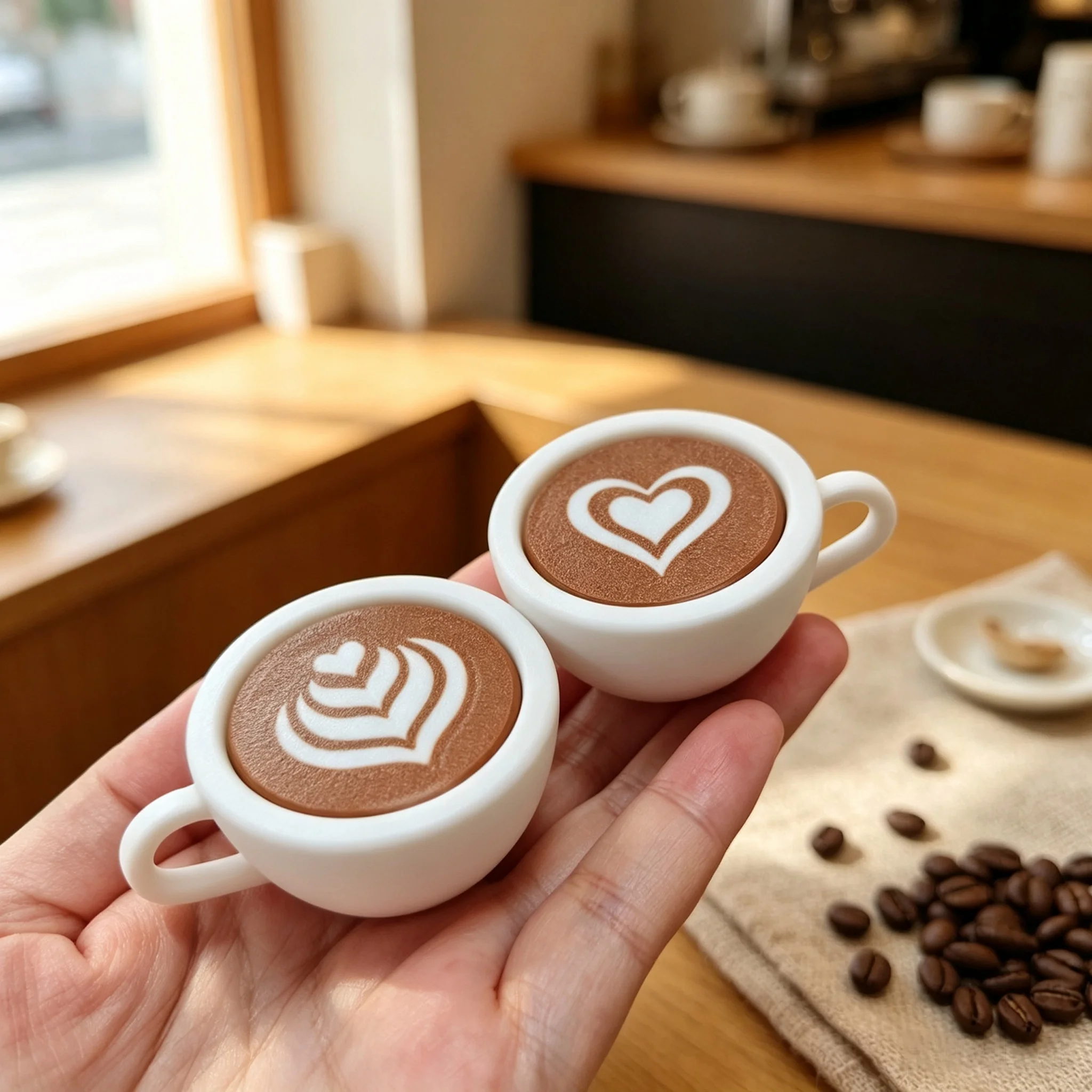 3D Printed Coffee Latte Art Fidget Clicker Keychain Portable Sensory Finger Button Pendant Stress Relief Decompression Toy Gift