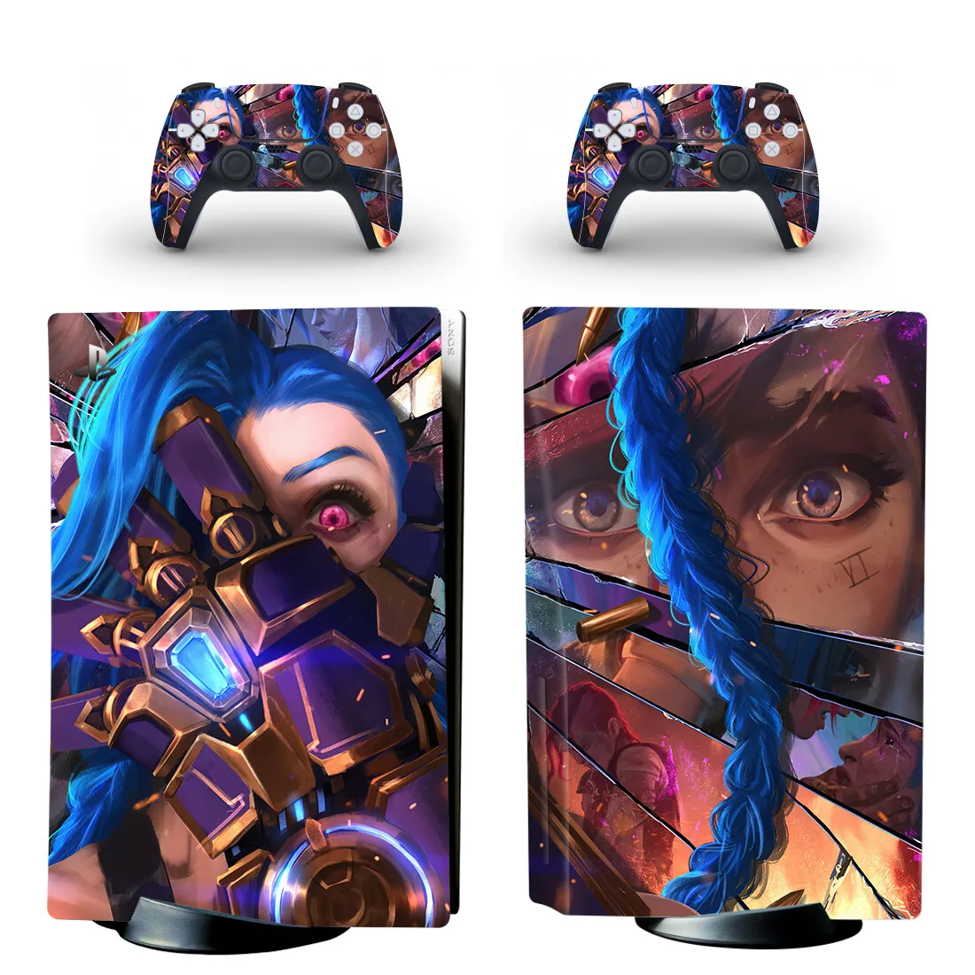 Anime Arcane Jinx PS5 Disc Skin Sticker Decal Cover for Console and 2 Controllers PS5 Disk Skin Vinyl