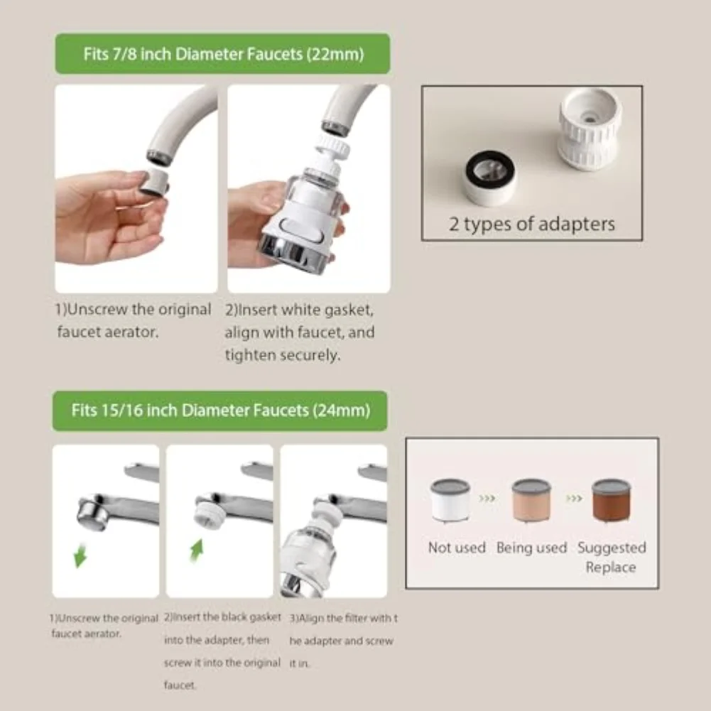 For Bathroom Use Sink Aerator Purifier 3 Spray Settings 10.5CM Anti-splash Technology Easy Installation No Tools