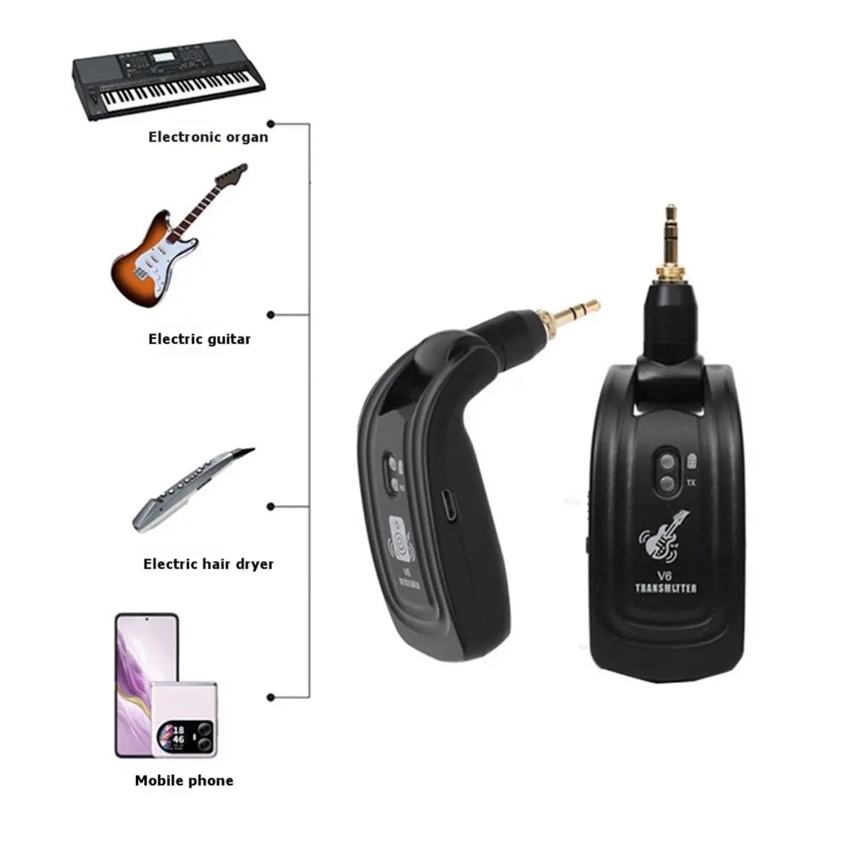 ▶○【On Sale】V6 Wireless Guitar System UHF Wireless Transmitter Receiver for Electric Guitar/ Instruments