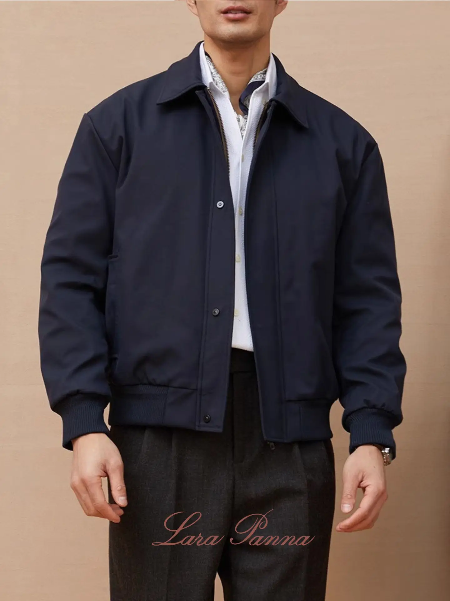 

Italian Sle Men's Busin Commute Jaet LPBC Admin Collar Jaet Slim Fit Pure Color Anti Wind Long Sve Polyester Fiber