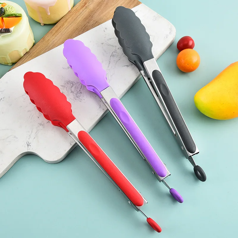 

Силиконовый зажим для еды, кухонная утварь, сервисный зажим для стейка, салата, зажим из нержавеющей стали, бытовые инструменты, щипцы для гриля для барбекю