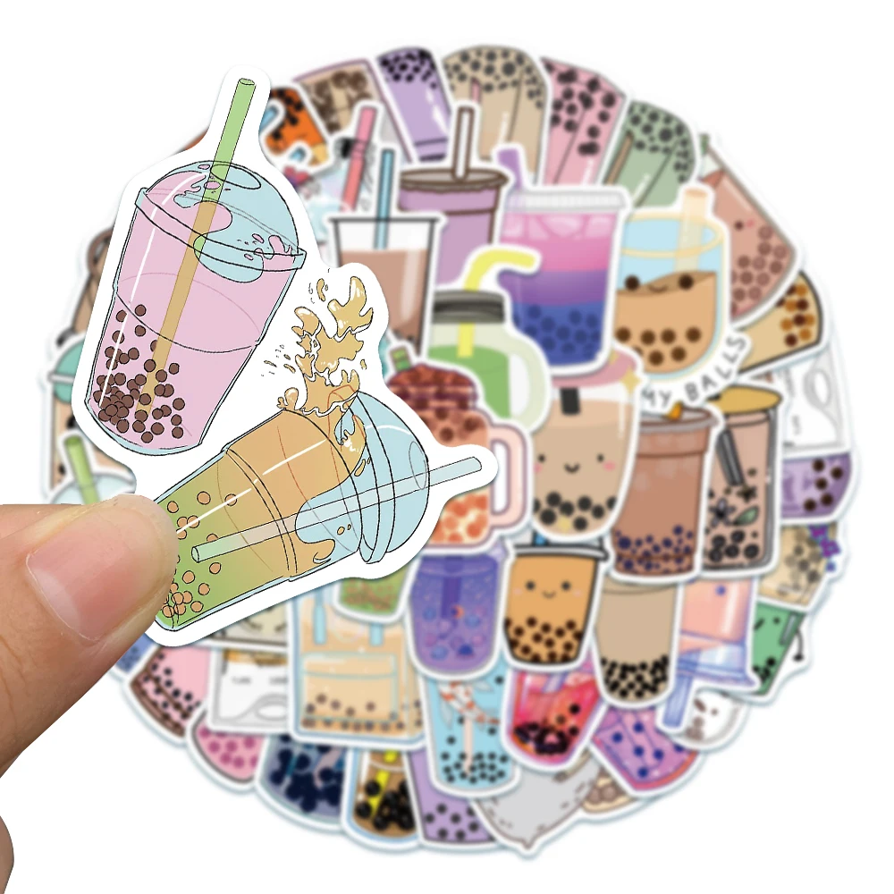 50PCS Cute Cup Pearl Milk Tea Stickers DIY Scrapbook Car Notebook Phone Luggage Laptop Boba Bubble Tea Graffiti Decal Sticker