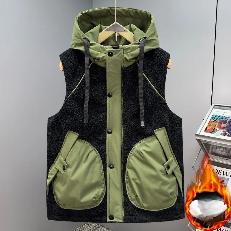

Новый осенне-зимний стиль из утолщенной и универсальной свободной жилет из овечьей кожи. Теплый модный и повседневный жилет для рабочей одежды.