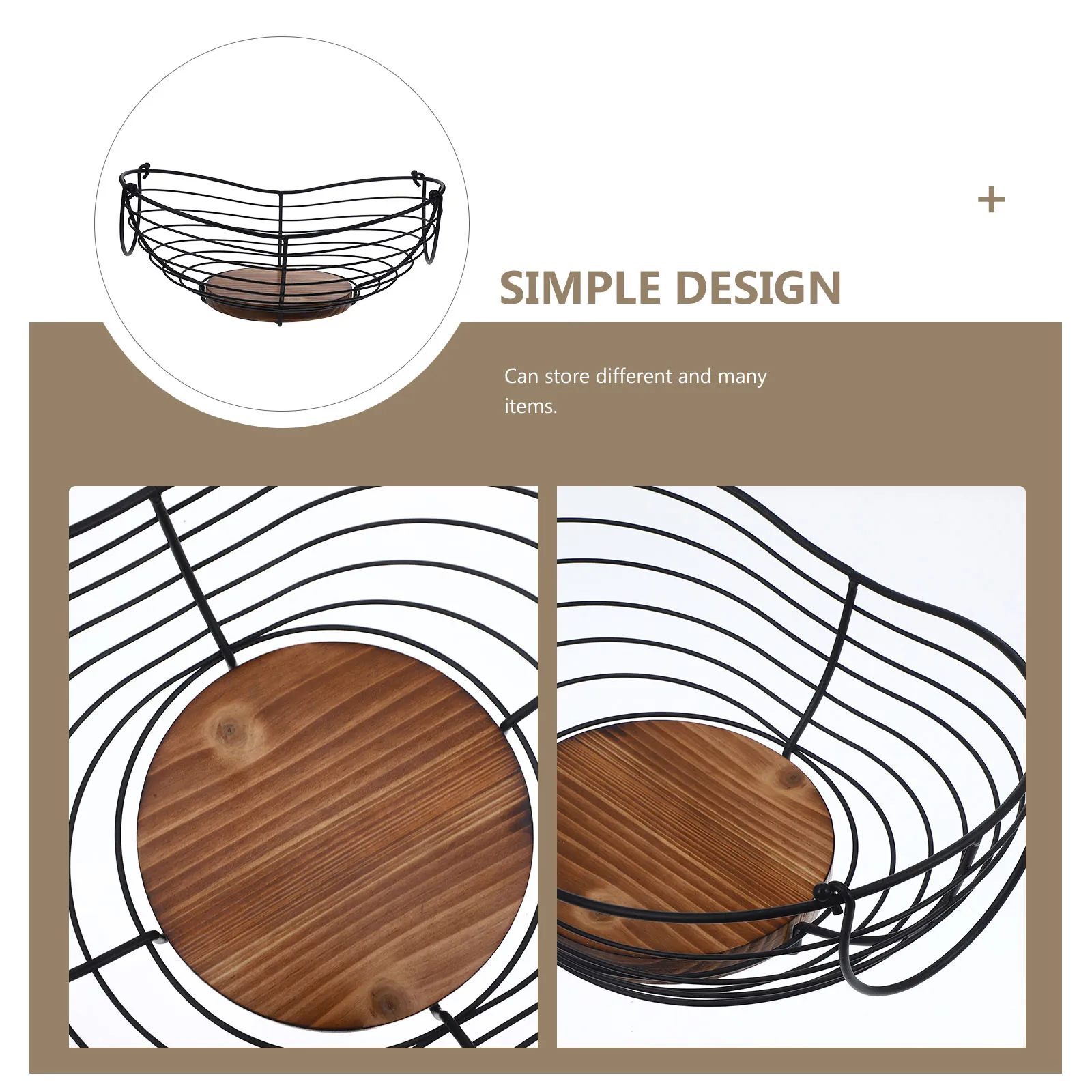 

Fruit Basket Plate Metal Wire Bread Storage Wood Base Black Large Capacity Kitchen Home Decor Fruit Vegetable Wire Baskets