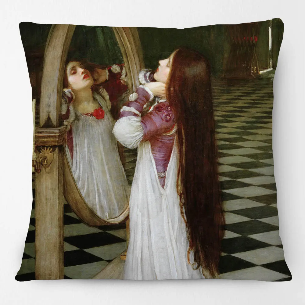 European John William Waterhouse Art Female Woman Beauty Mermaid Portrait Painting Cushion Cover The Lady of Shalott Pillow Case