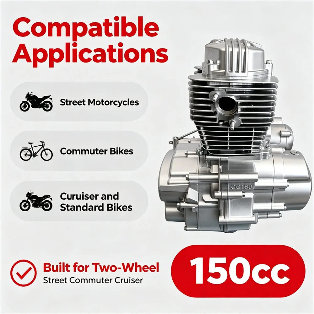 Loncin Two Wheel Motorcycle Engine Assembly 150cc 4 Stroke Air-Cooled Single Cylinder CDI Ignition New OEM Original