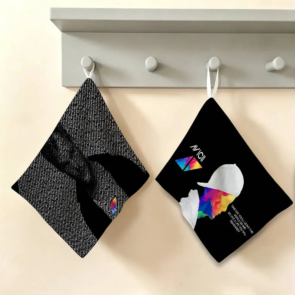 DJ A-Avicii Logo Polyester Cotton Hand Wiping Towel, Anti-shrink Hanging Kitchen Cloth for Household Cleaning