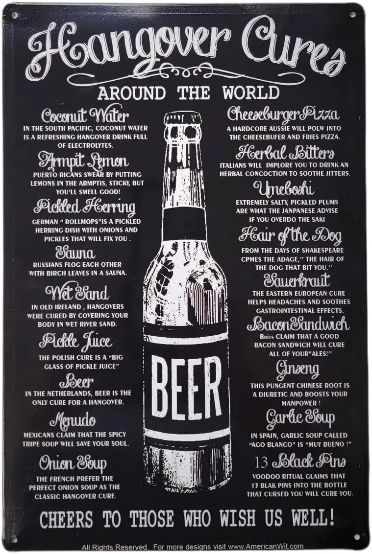 Y1,; Metal Tin Funny Bar Sign Wall Decor Plaque Poster (Hangover, Cheers to those who us well)