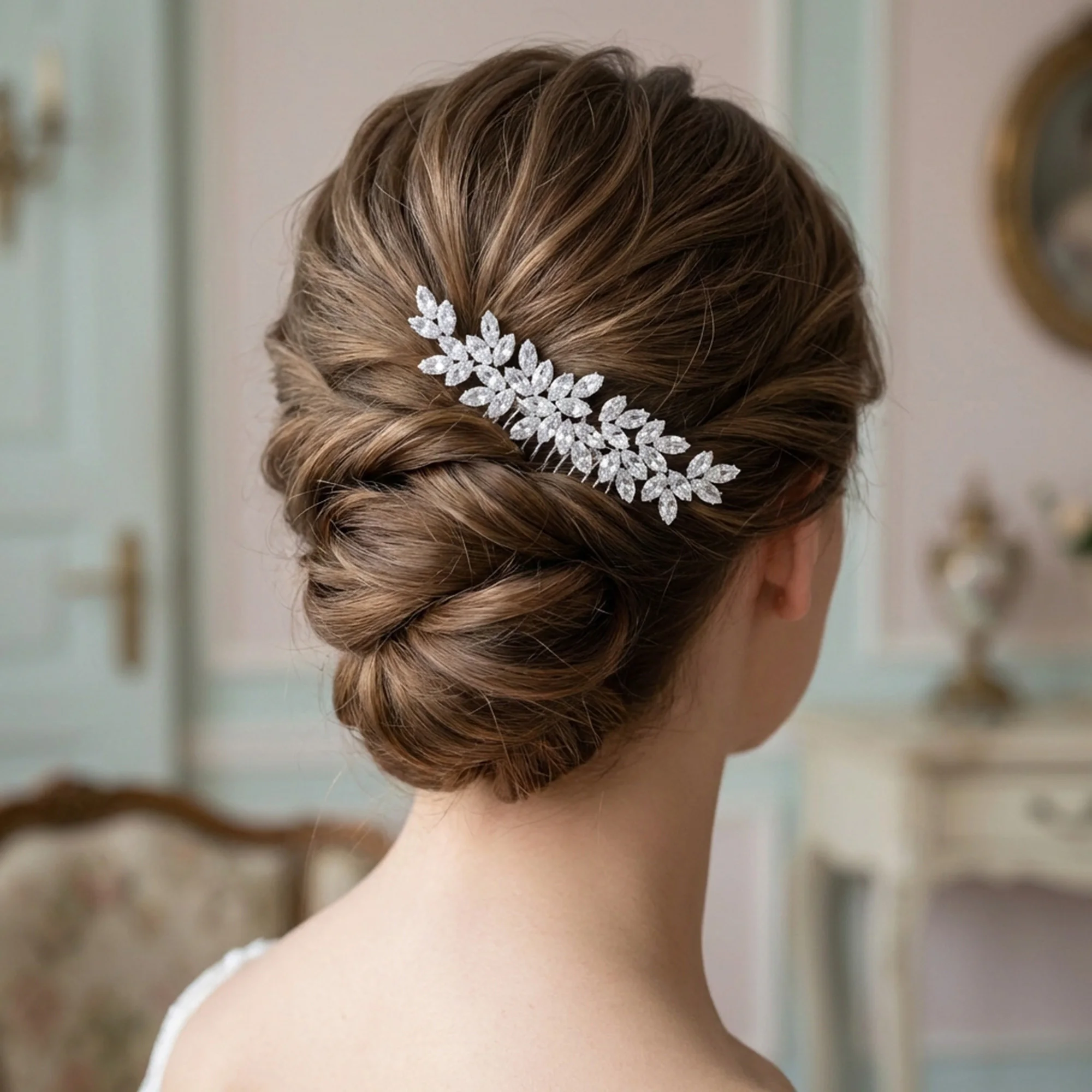 Mode Zirkonia Haarkamm Braut Hochzeit Haar Ornament Mori einfache Pony Einsatz Kamm weibliche Fledermaus Mizwa Party Platte Haar – Detail 3
