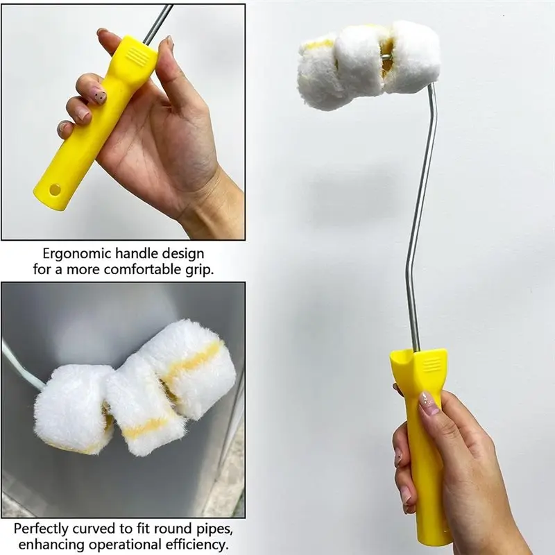 DTEN-Mini Roller Covers For Painting Pipes 3-Wheel Pipe Paint Roller Covers With Frame For Curved Surface Applications