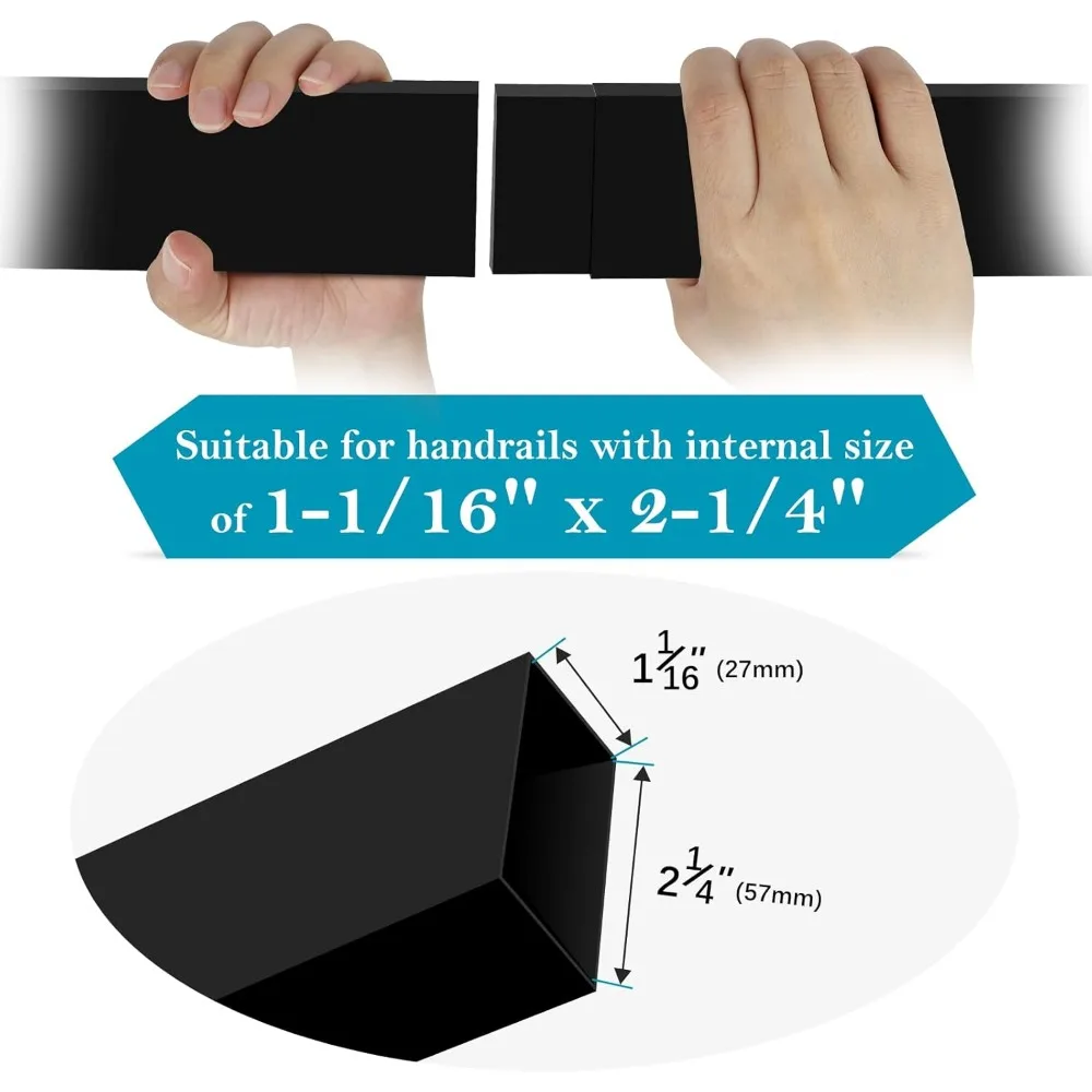 Black Extension Connectors for Stainless Steel Flat Handrails - Rectangular Rail Fittings for Top Cable Railing Systems, High St