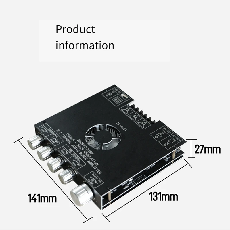 ZK-AS21 2.1 Channel TPA3255 Bluetooth Digital Power Amplifier Board Module High And Low Tone Subwoofer 220WX2+350W