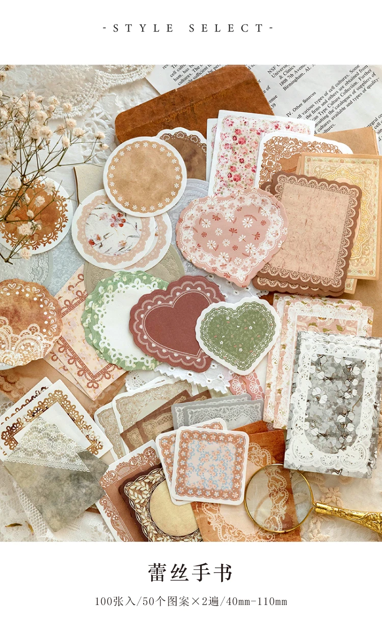 100 Teile/paket Vintage Notizen Material Beschreibbares Papier Perfekt für Journal DIY Scrapbooking Liefert Schreibwaren – Detail 4