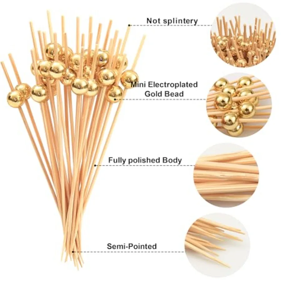200 Stück Cocktail-Picks, 4,7 Ih, Zahnstocher für Vorspeisen, Einweg-Bambus-Cocktail-Stick für Getränke, Obst, Desserts, Party, Fay zu
