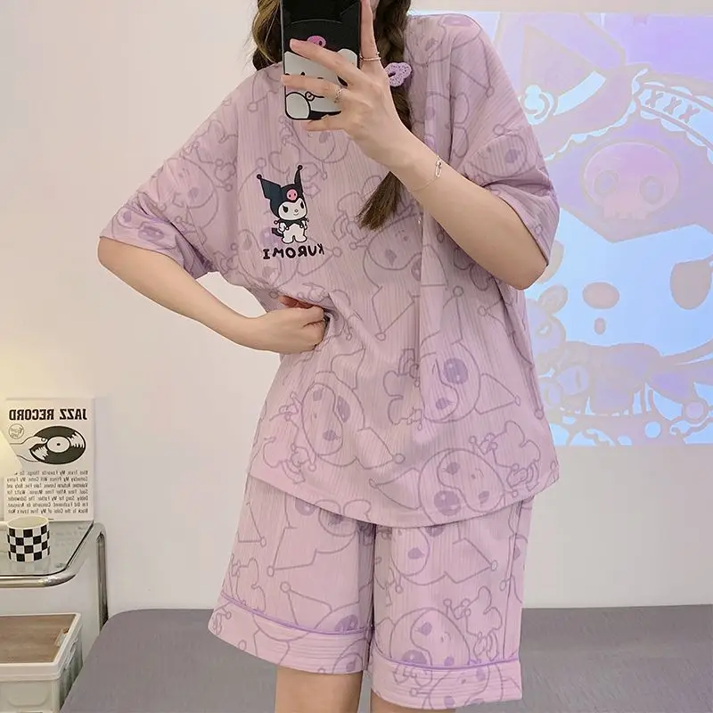 Spring/Summer Women\'s Pajamas Thin Short Sleeves Cute Kuromi Princess Style Summer Home Wear