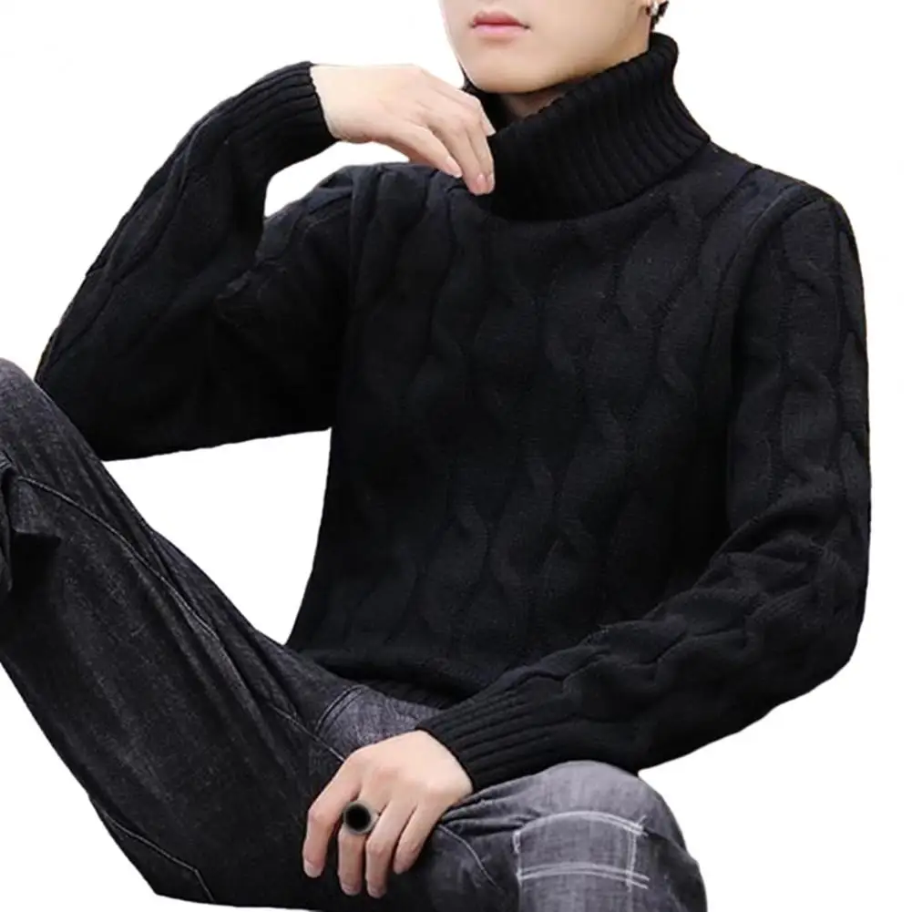 

Men Twist Pattern Sweater Stylish Men's Turtleneck Sweaters Autumn Winter Knit Pullover Tops for Teenagers Thickened for Cold