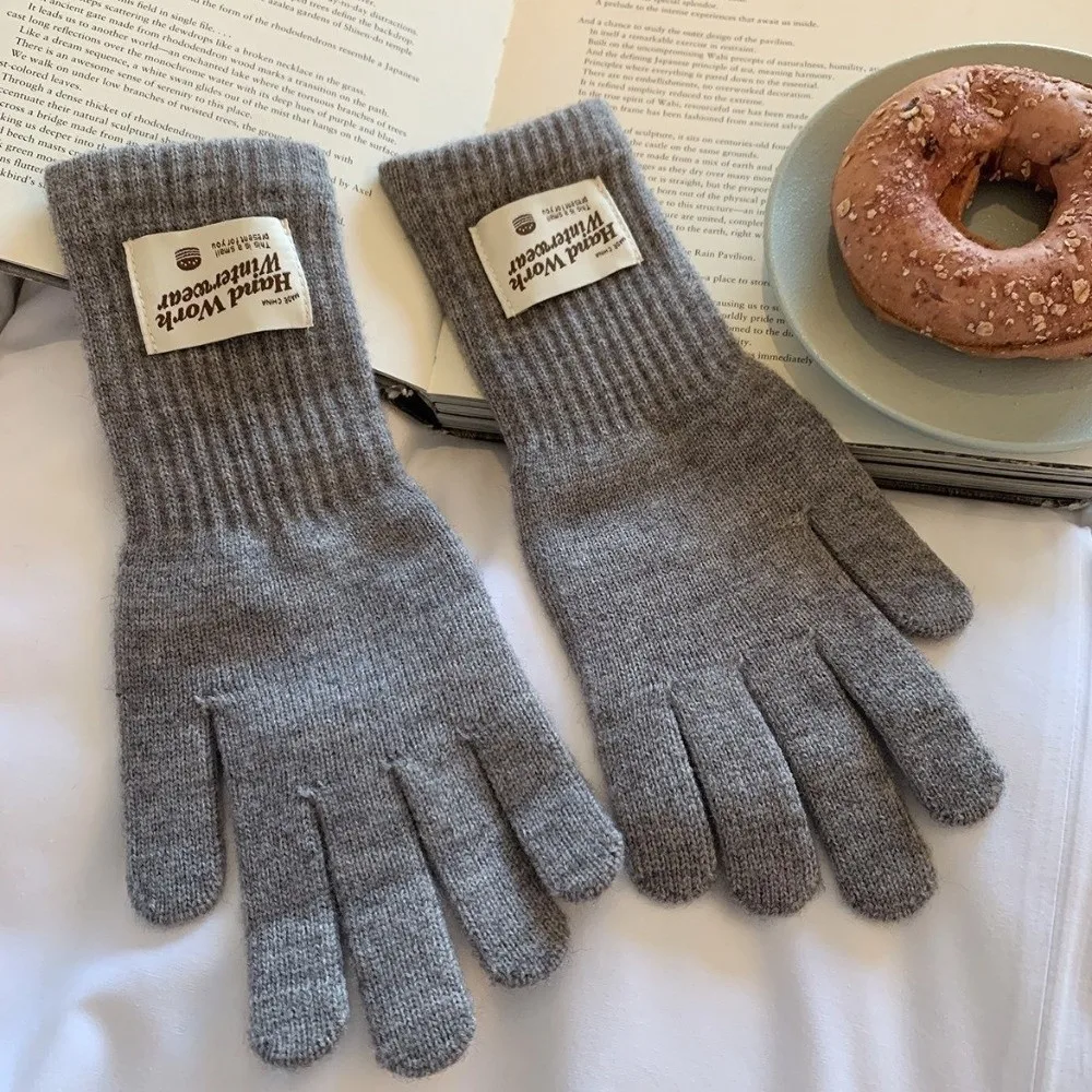 French Style One Size Full Finger Knitted Gloves Warm Lining 10Colors Warm Winter Gloves Faux Cashmere Gloves For Students